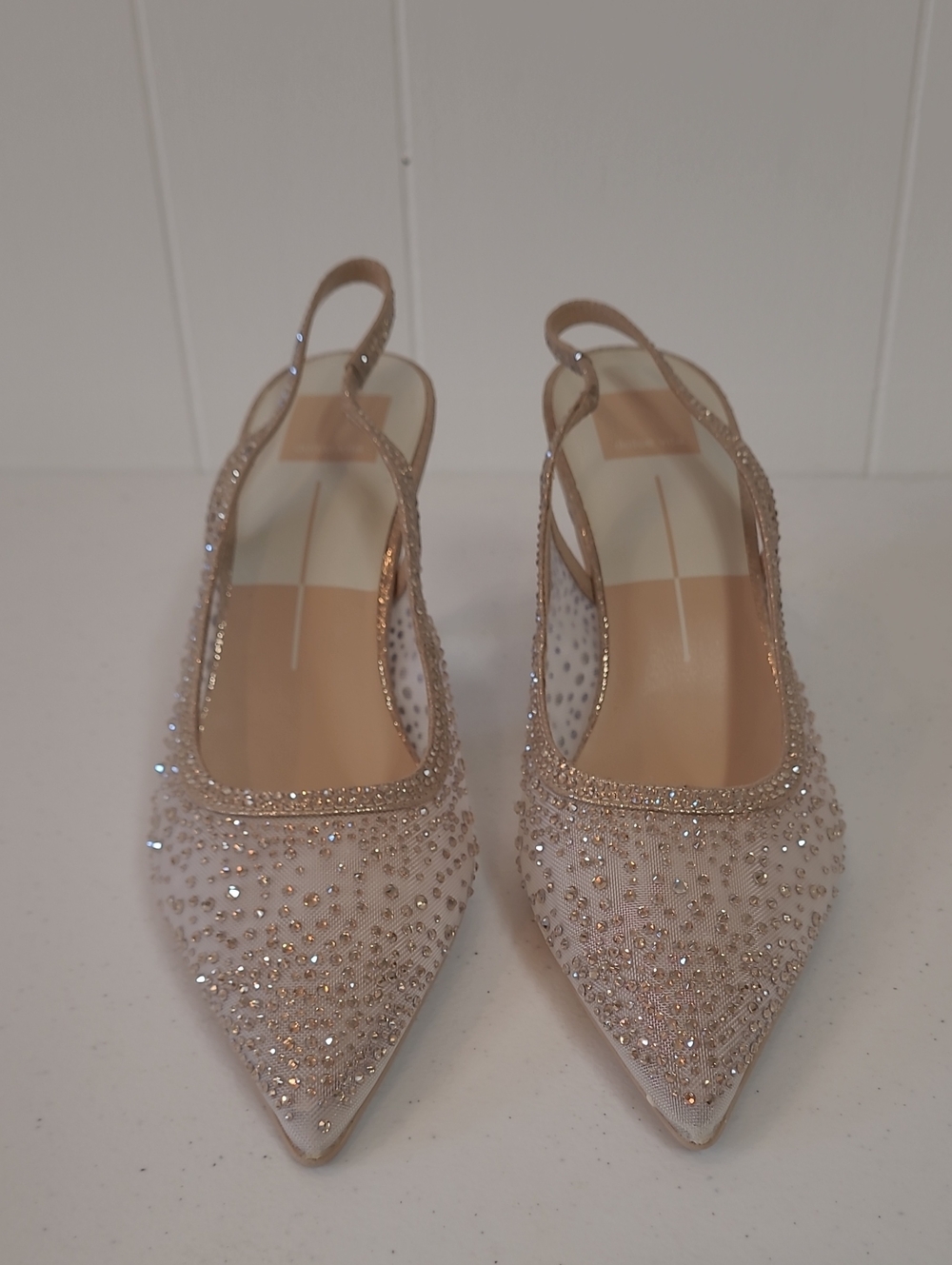 Dolce Vita Kaye Sparkle Crystal-Embellished Slingback Pumps in Light Gold Sz 9